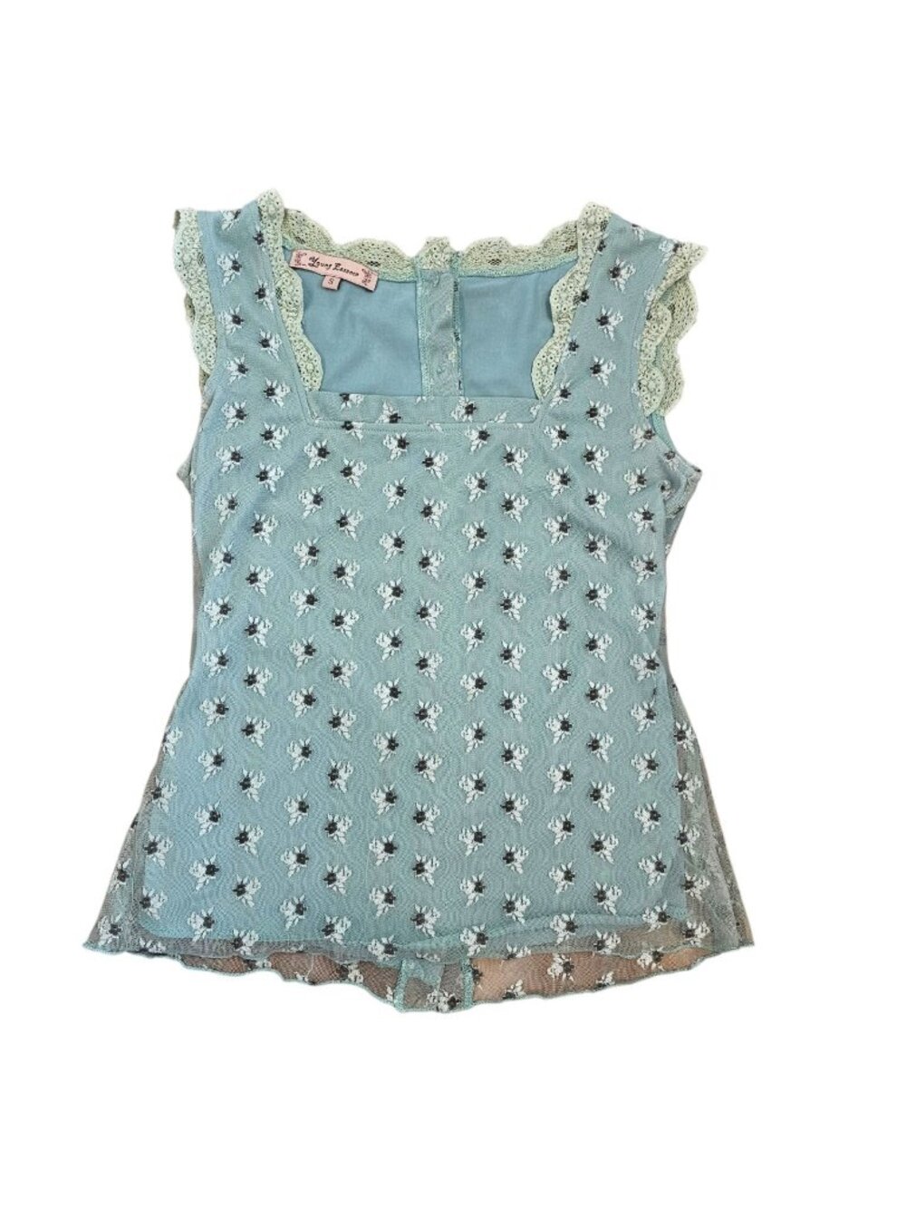 Y2K Style Floral Mesh Lace Top Shirt Sz S Square Neck Coquette